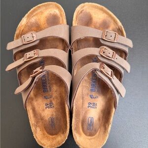Birkenstock Florida Taupe Birko-Flor Sandals EU 39 Regular Fit Triple Strap